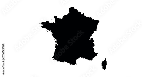 Silhouette map outline of france with corsica on white background