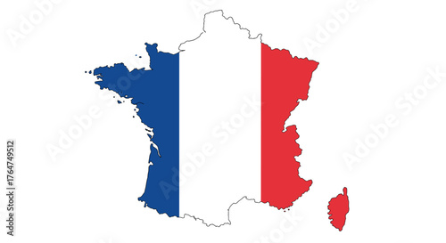 France map with national flag colors in simplified flat design