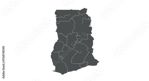 Minimalist map of ghana with outlined regions on white background