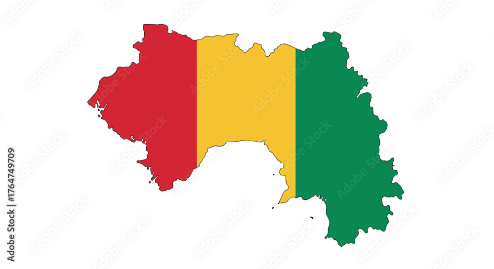 Obraz premium Guinea map outline with national flag colors on white background