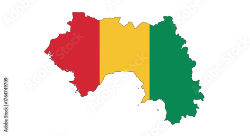 Guinea map outline with national flag colors on white background