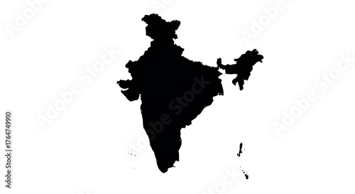 India country map silhouette with isolated black outline on white background