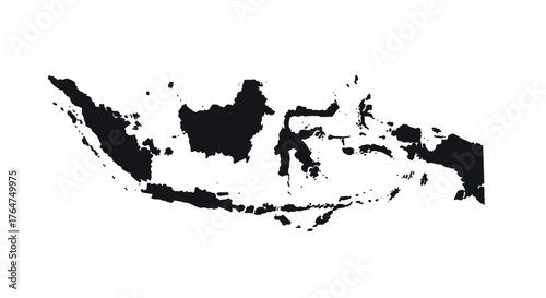 Detailed black silhouette map of indonesia on white background