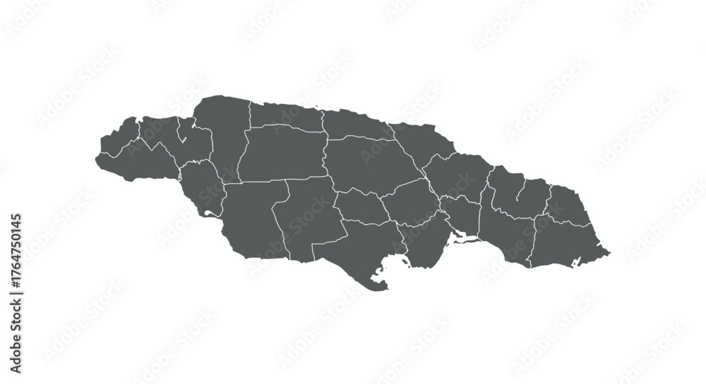 Naklejka premium Simplified outline map of jamaica with regional borders