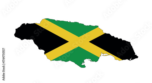 Jamaica map with flag colors on white background