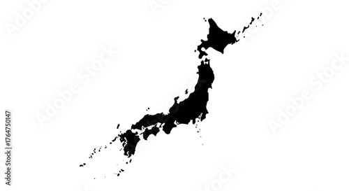 Minimalist black silhouette of japan's archipelago on white background