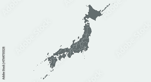 Detailed gray map of japan with prefecture borders on light background