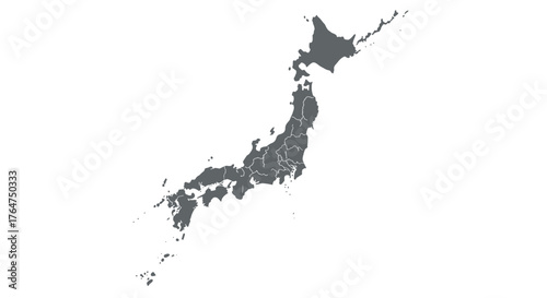 Detailed map of japan with prefectural borders in grey silhouette