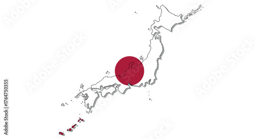 Minimalist japan map with red circle highlighting chubu region