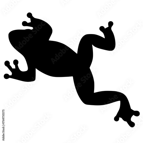 Solid black silhouette logo symbol vector illustration design sign white background icon character of a frog leaping.