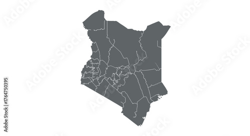 Detailed map of kenya with county borders on white background