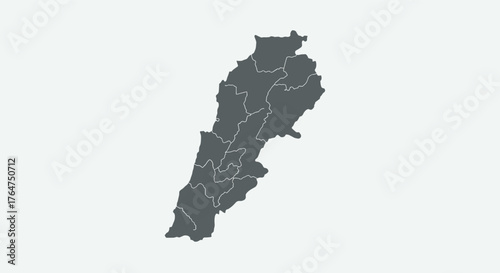 Detailed silhouette map of lebanon with regional borders