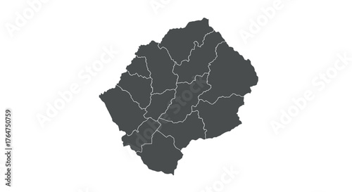 Silhouette map of lesotho with district borders on clean white background