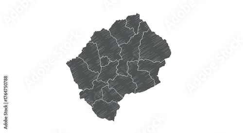 Scribble map of lesotho's districts on white background