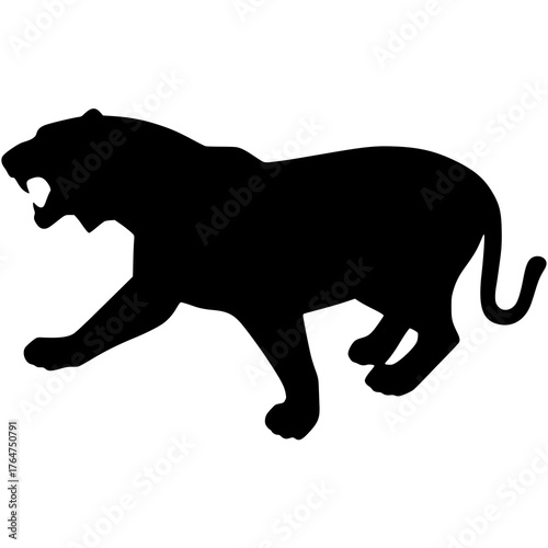 Solid black silhouette logo symbol vector illustration design sign white background icon character of a tiger roaring.