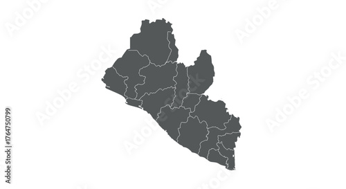 Liberia map outline with regions in dark classic style