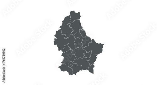Luxembourg map with detailed regions in simple black silhouette style