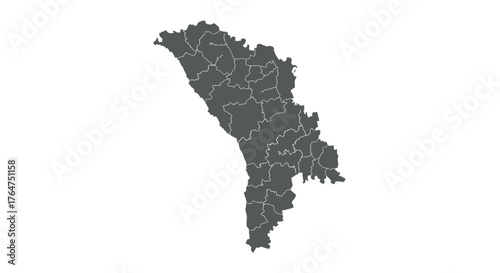 Detailed outline map of moldova with regions in dark grey