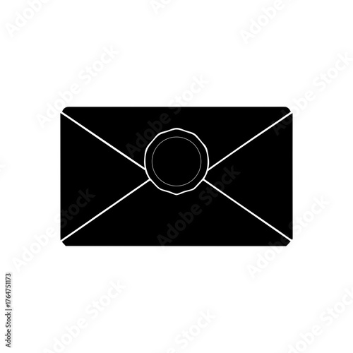 Elegant black envelope with seal for modern communications, invitations and business correspondences