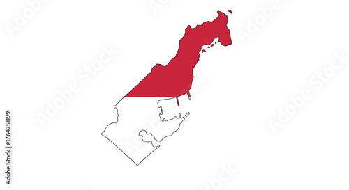 Monaco map outline with national flag colors in minimalist design