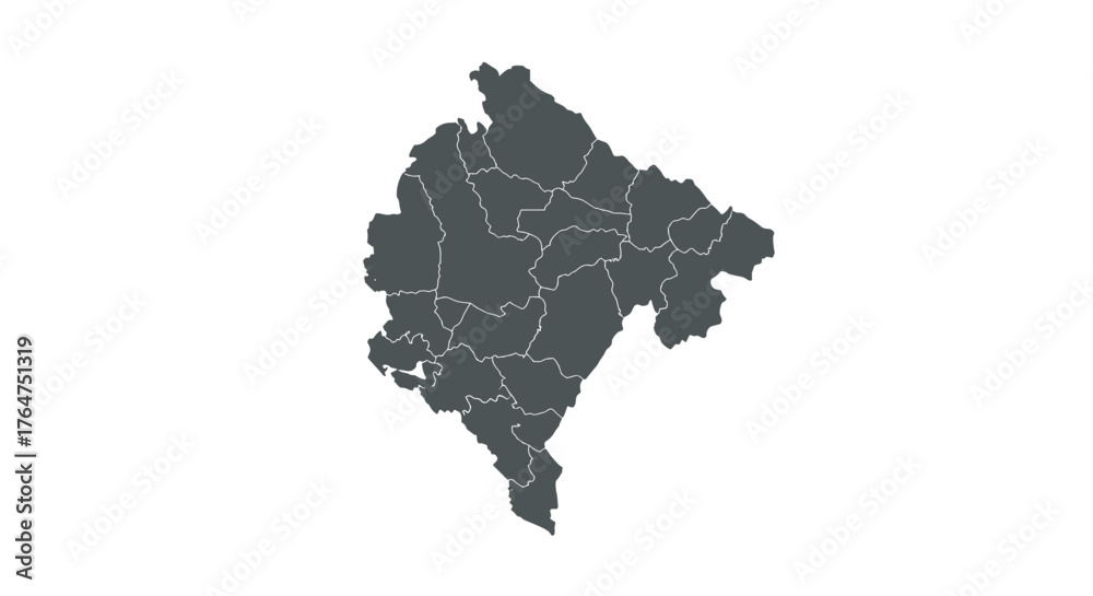 Obraz premium Monochrome map of montenegro with administrative divisions in simple style
