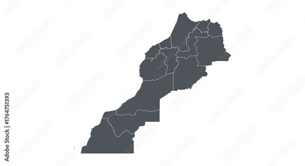 Obraz premium Simplified grey silhouette map of morocco with regional borders