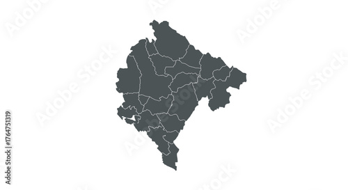 Monochrome map of montenegro with administrative divisions in simple style