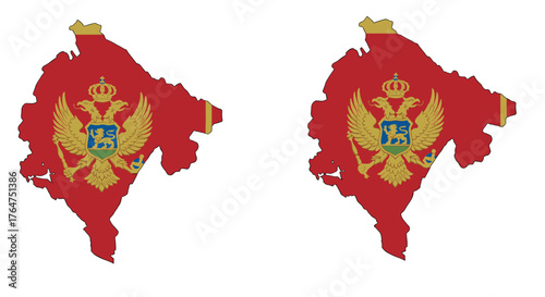 Montenegro map with national emblem on red background in bold style