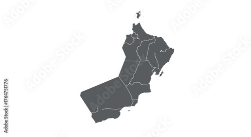 Simplified oman map with regions in gray silhouette style