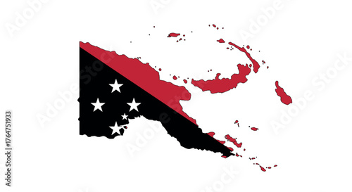 Papua new guinea map with national flag colors and stars