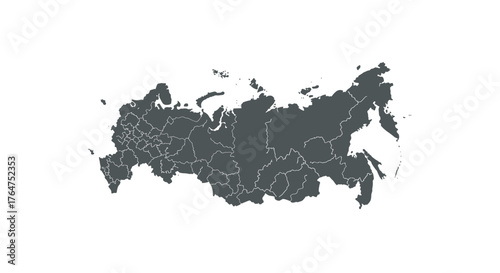 Russia map outline with regions in simple grey design