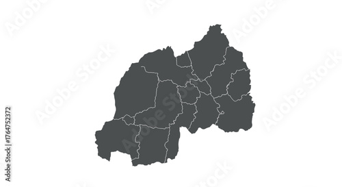 Rwanda map with district boundaries in minimalist black silhouette style