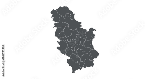 Dark silhouette map of serbia showing regional borders