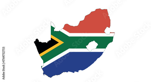South african flag map silhouette on white background