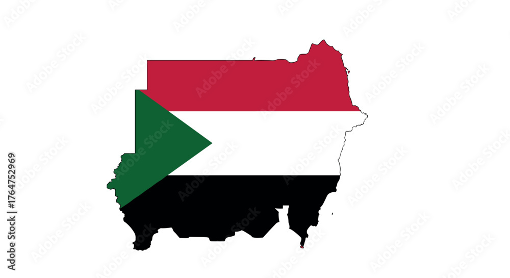 Fototapeta premium Sudan map with national flag colors on white background