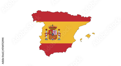 Map of spain with national flag and coat of arms overlay