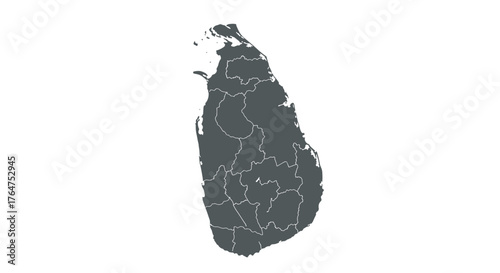 Detailed map of sri lanka with provincial borders in monochrome silhouette style