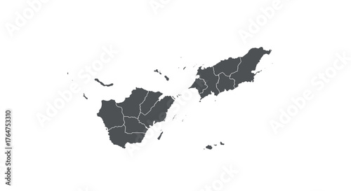 East timor map with district borders in simple grey style