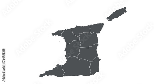 Simple gray map of trinidad and tobago with regional borders