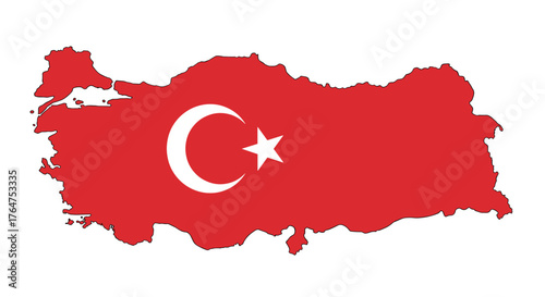 Silhouette of turkey with national flag design in red and white