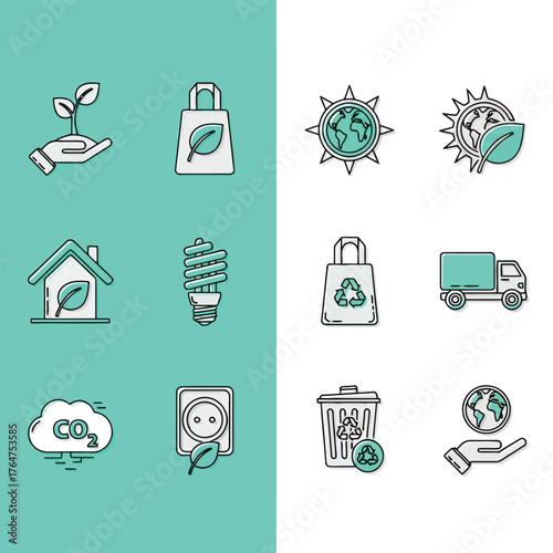 Vector illustration of assortment of ecofriendly and environmental icons in a modern style