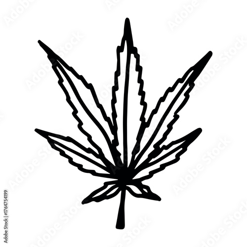 Hand drawn cannabis leaf Medicine marijuana Hemp leaves clipart in doodle style Single element for print, web, design, decor