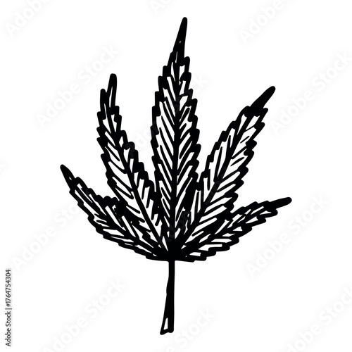 Hand drawn cannabis leaf Medicine marijuana Hemp leaves clipart in doodle style Single element for print, web, design, decor