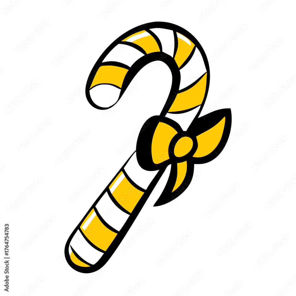 Fototapeta premium Yellow and white candy cane with bow on transparent background
