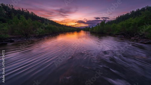 Blurred River at Dusk with Reflective Glow