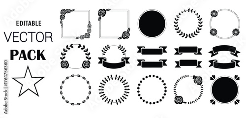 Black Vector Decorative Frames and Elements Pack Keywords: frame, border, floral, rose, wreath
