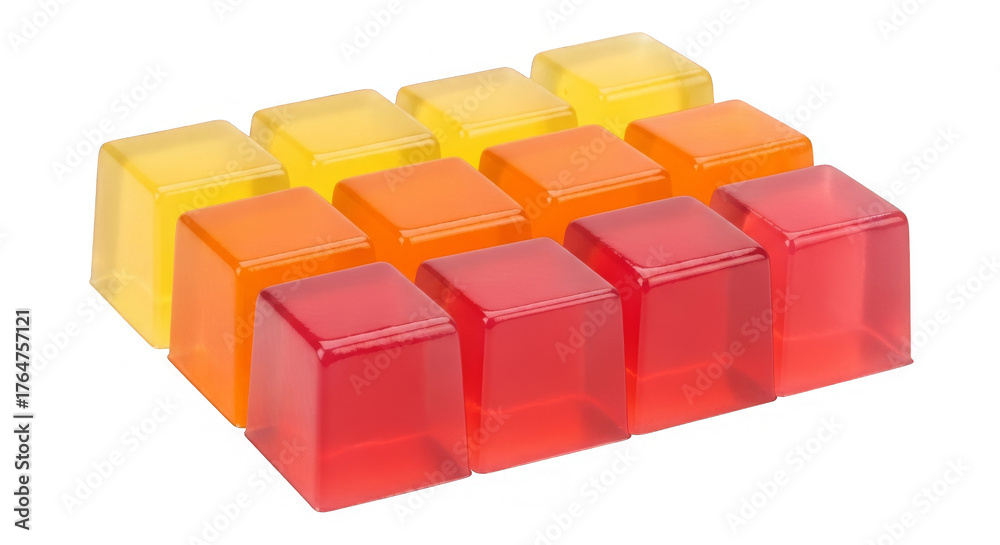 Obraz premium Row of translucent yellow orange and red jelly cubes