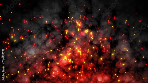 Abstract, bright, rapid fiery sparks. 4K video. Stunningly conveys the atmosphere of heat and expansion of fire. Motion design.
