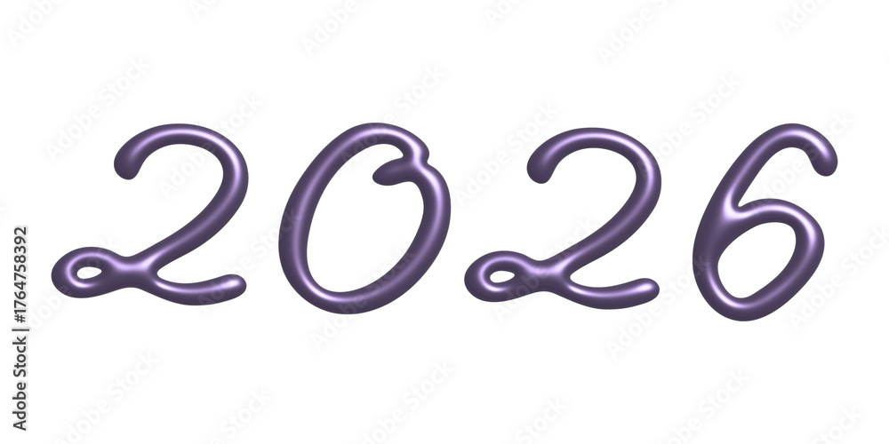 Fototapeta premium 3d happy New Year doodle 2026 numbers Single element for calendar, card, banner, flyer, web, poster, design, decor