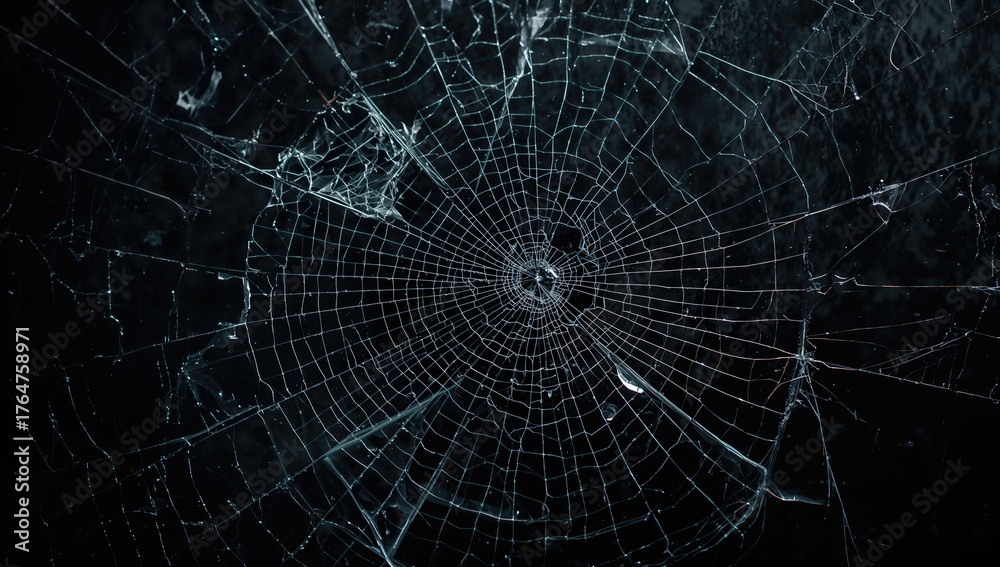 Fototapeta premium Shattered glass with a spider web pattern